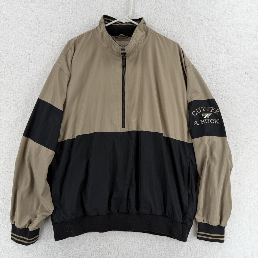 Cutter & Buck Jacket Mens Large‎ Beige Black 1/4 Zip Golf Windbreaker Pullover
